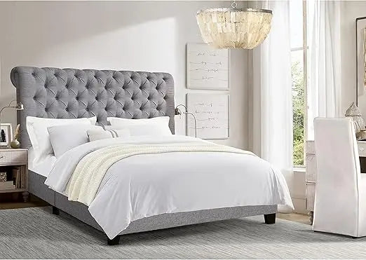 Rosevera King Beige Upholstered Bed Frame with Luxurious Headboard - Chic & Cheery Shopping