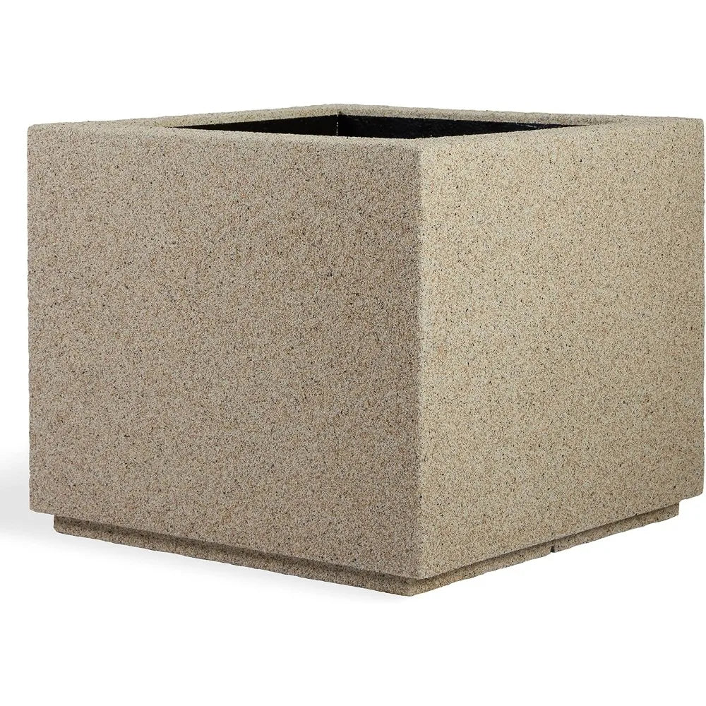 PolyStone Monterray Modern Square Planter 23 Inch Sandstone - Chic & Cheery Shopping