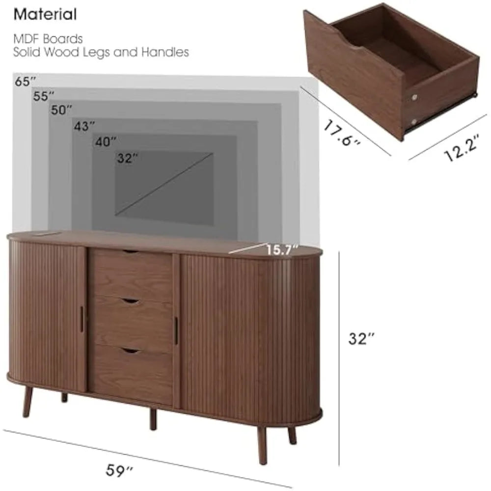 59 Inch Mid Century Modern TV Stand with Charging Station - Chic & Cheery Shopping