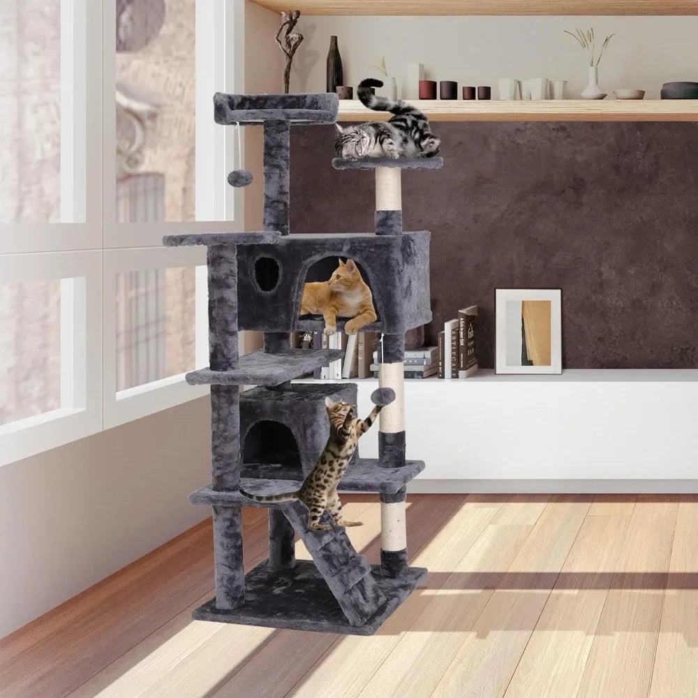54 Inch Multi-Level Cat Tree Tower Condo with Scratching Posts - Chic & Cheery Shopping