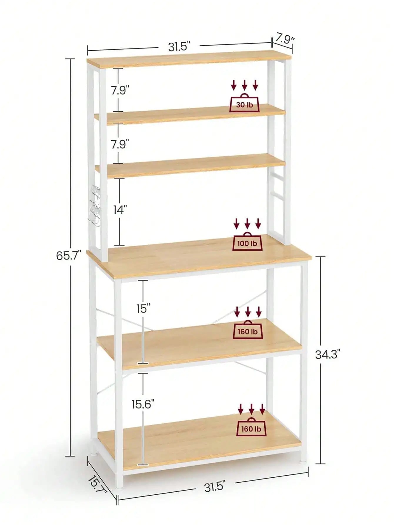 VASAGLE Industrial Baker's Rack with 6 Hooks and Storage - Chic & Cheery Shopping