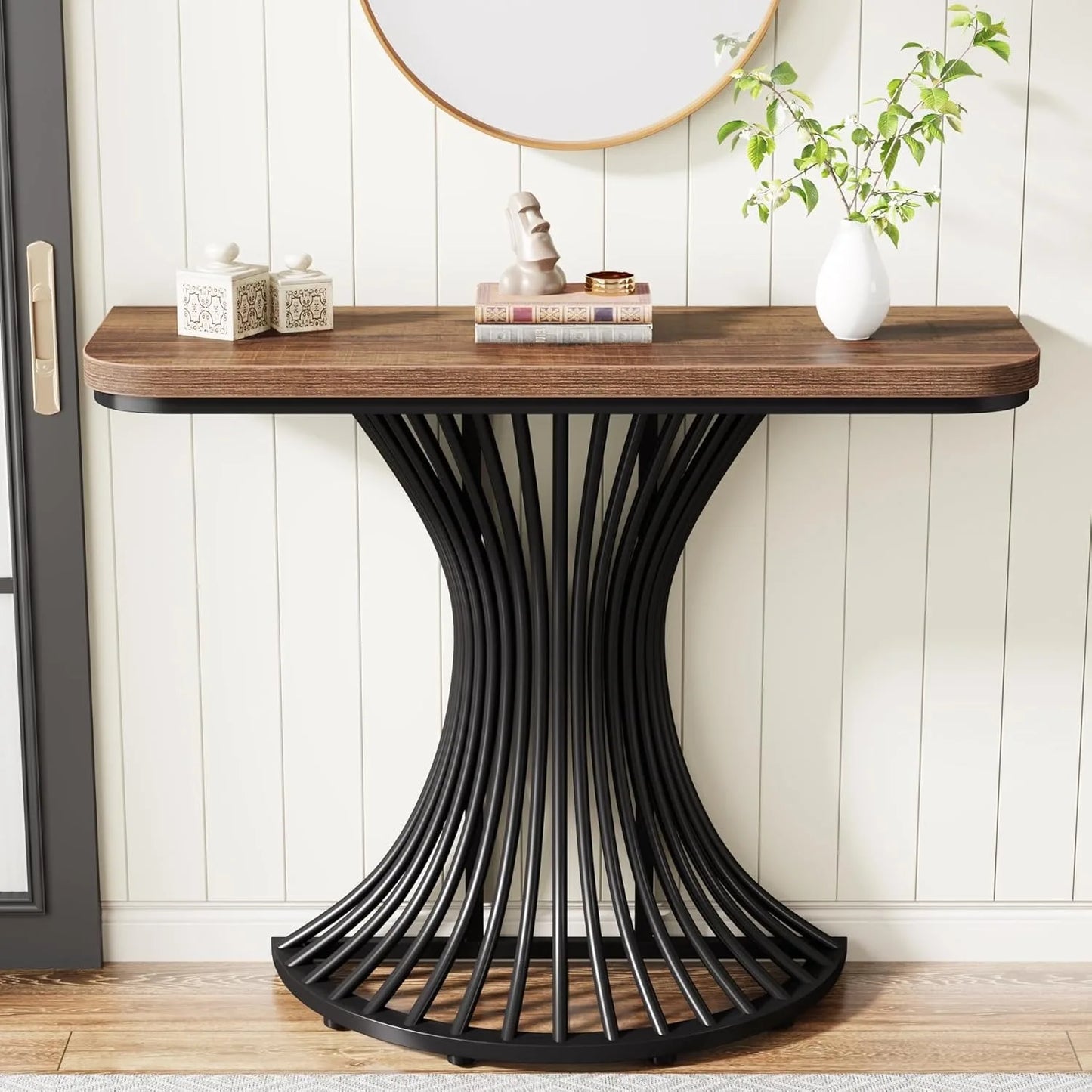Industrial 39 Inch Console Table with Geometric Metal Base - Chic & Cheery Shopping