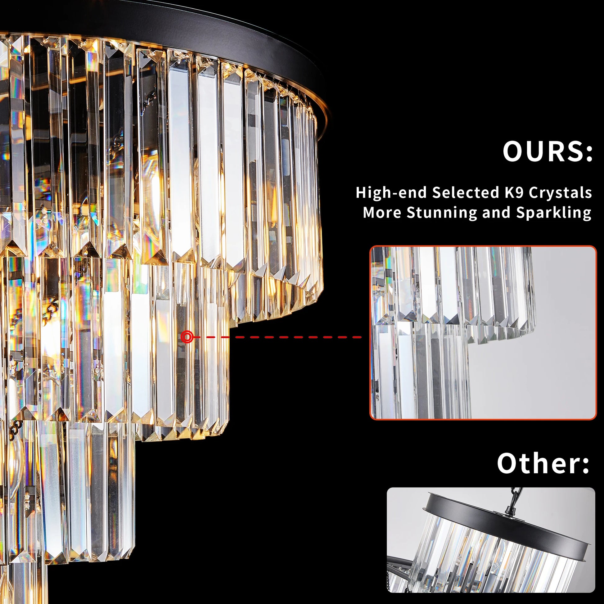Modern Crystal Chandelier with Adjustable Height Black Gold Frame - Chic & Cheery Shopping