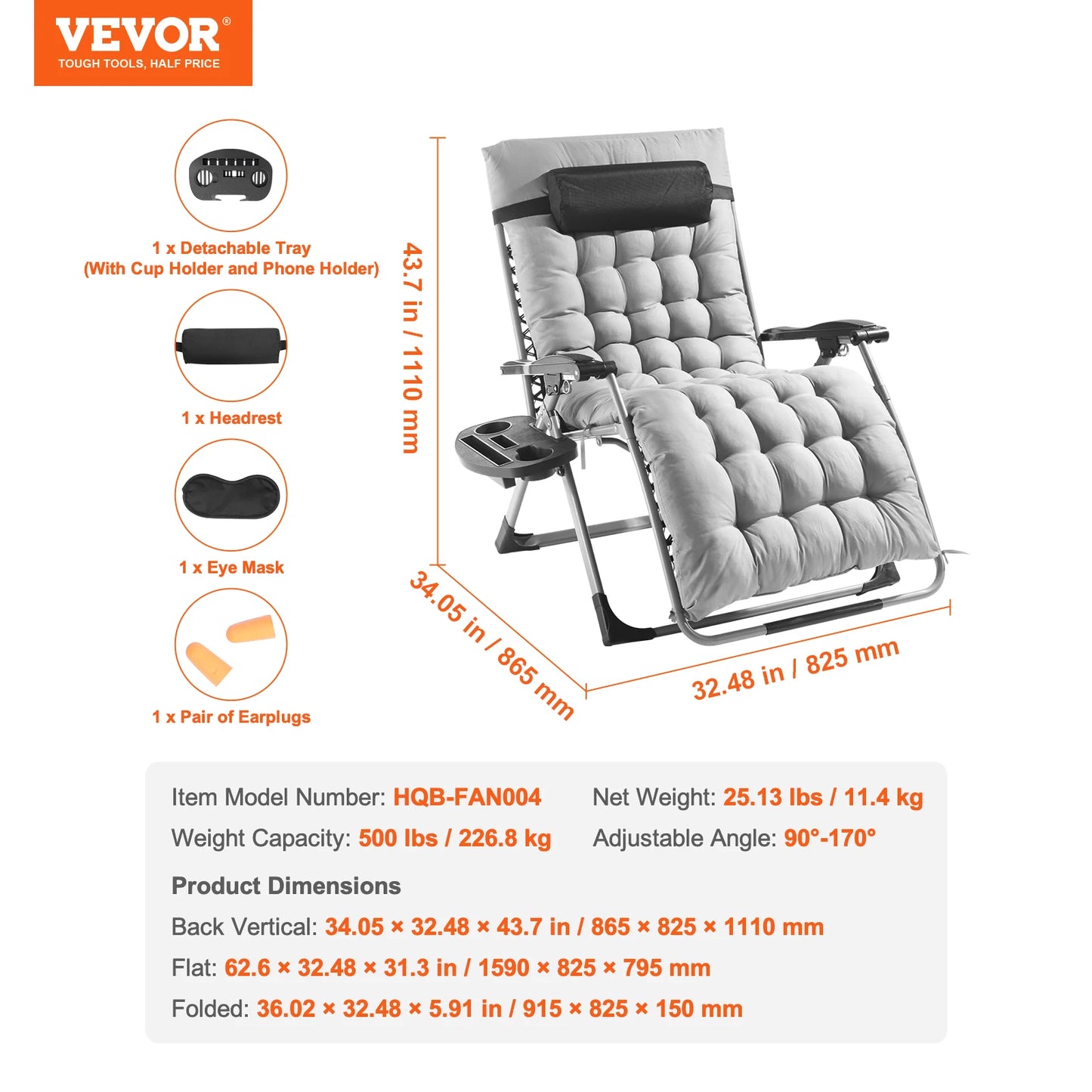 VEVOR Adjustable Zero Gravity Recliner Lounge Chair - Chic & Cheery Shopping
