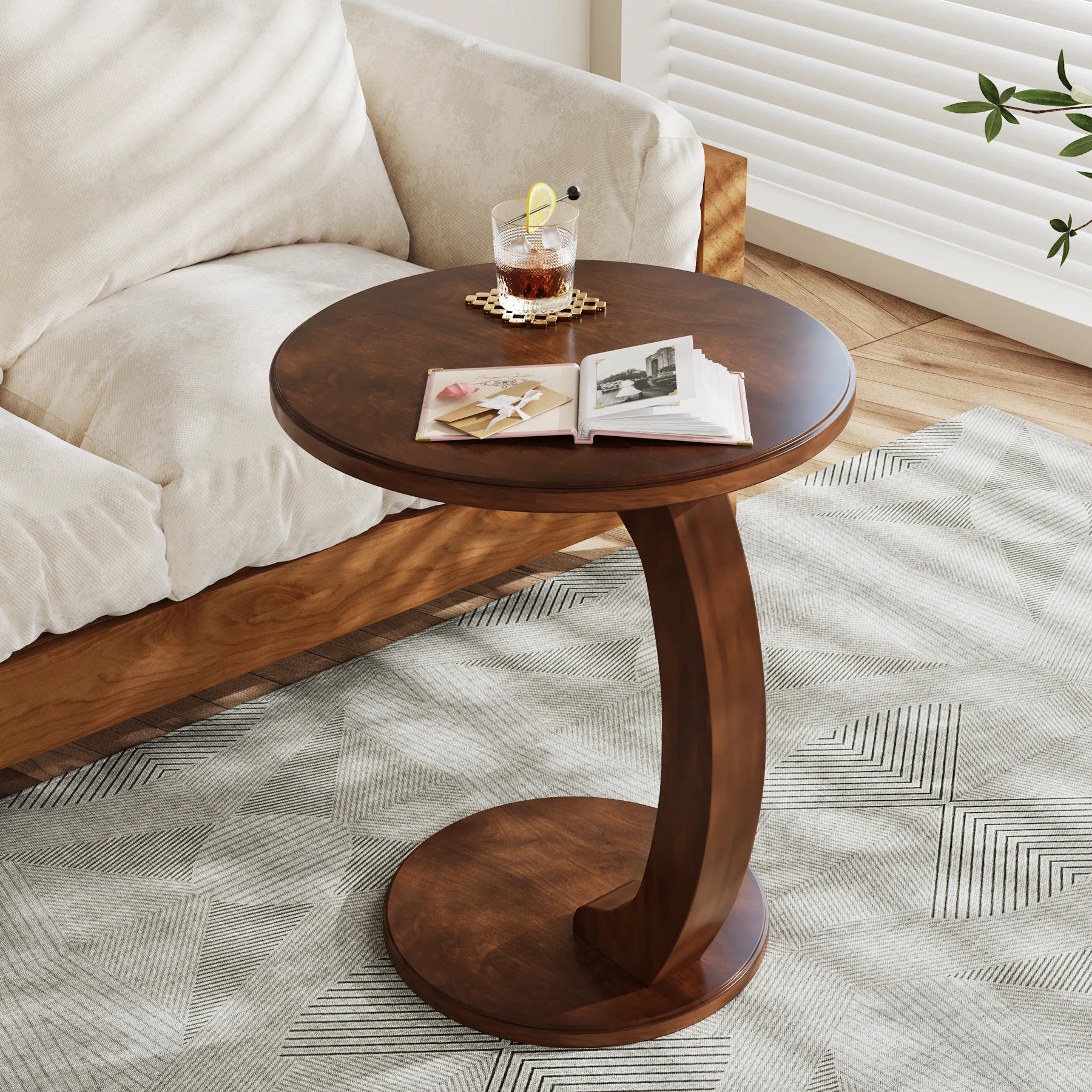 Tribesigns Round Wood C-Shaped Side Table for Living Room - Chic & Cheery Shopping