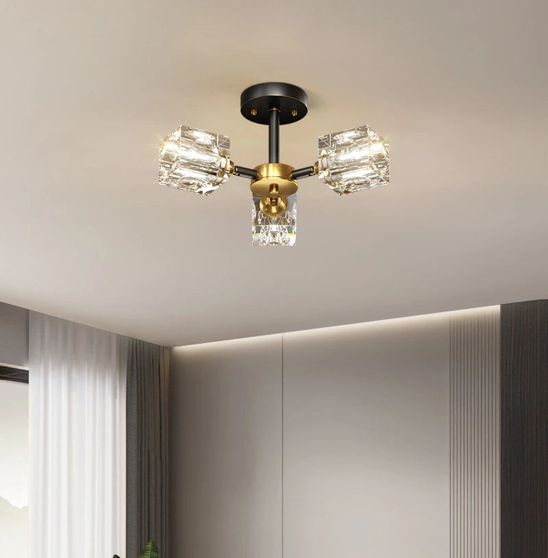 Gold Modern Crystal Chandelier Semi Flush Mount Light Fixture - Chic & Cheery Shopping