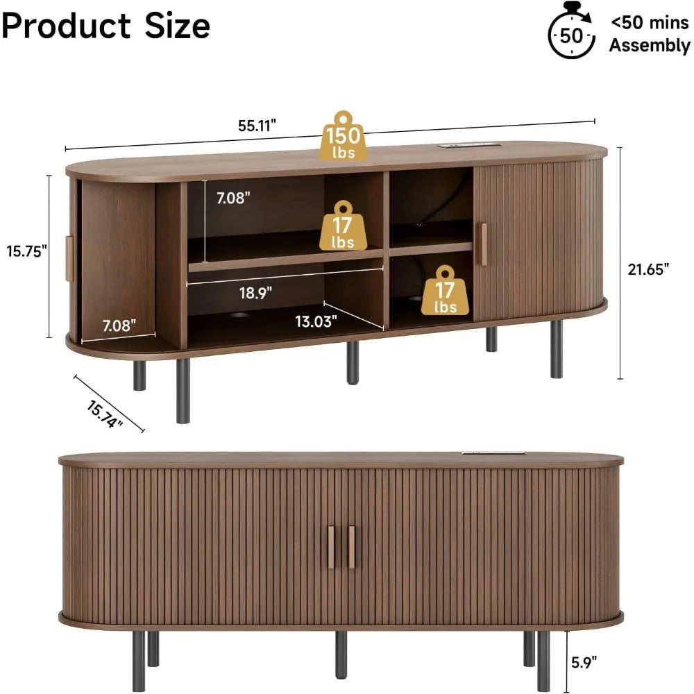 Elegant 55 Inch TV Stand with Power Outlet and Storage - Chic & Cheery Shopping