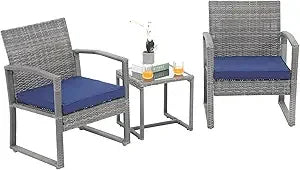 3 Piece Outdoor Wicker Patio Furniture Conversation Set - Chic & Cheery Shopping