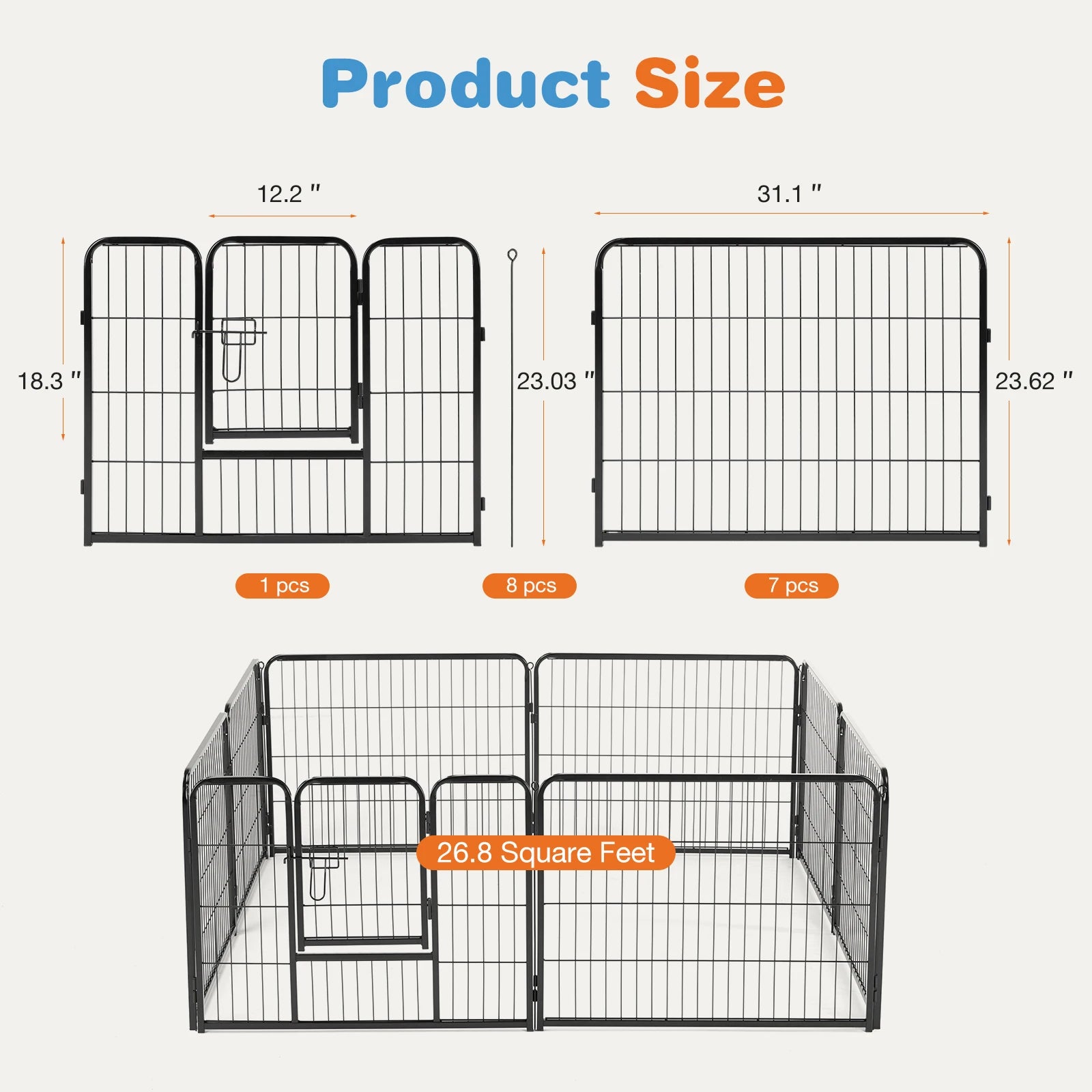 JHK 8 Panel Heavy Duty Dog Playpen for Indoor and Outdoor Use - Chic & Cheery Shopping