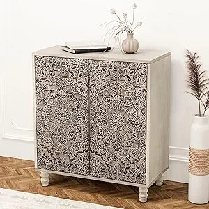 Rustic Boho Accent Cabinet with Doors and Shelf - Chic & Cheery Shopping