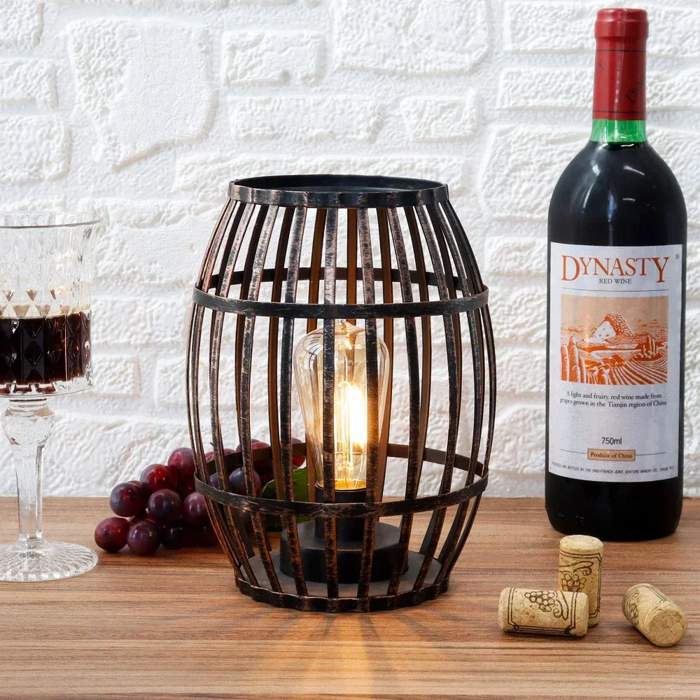 Decorative Cordless Metal Wine Barrel Lamp with Timer - Chic & Cheery Shopping