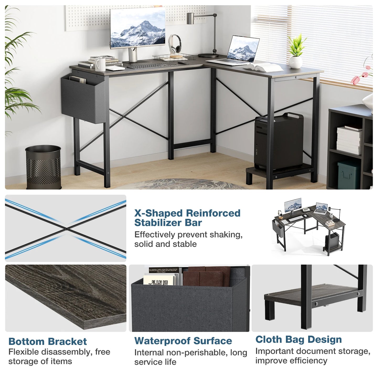 JHK 50 Inch L Shaped Gaming Corner Desk with CPU Shelf - Chic & Cheery Shopping