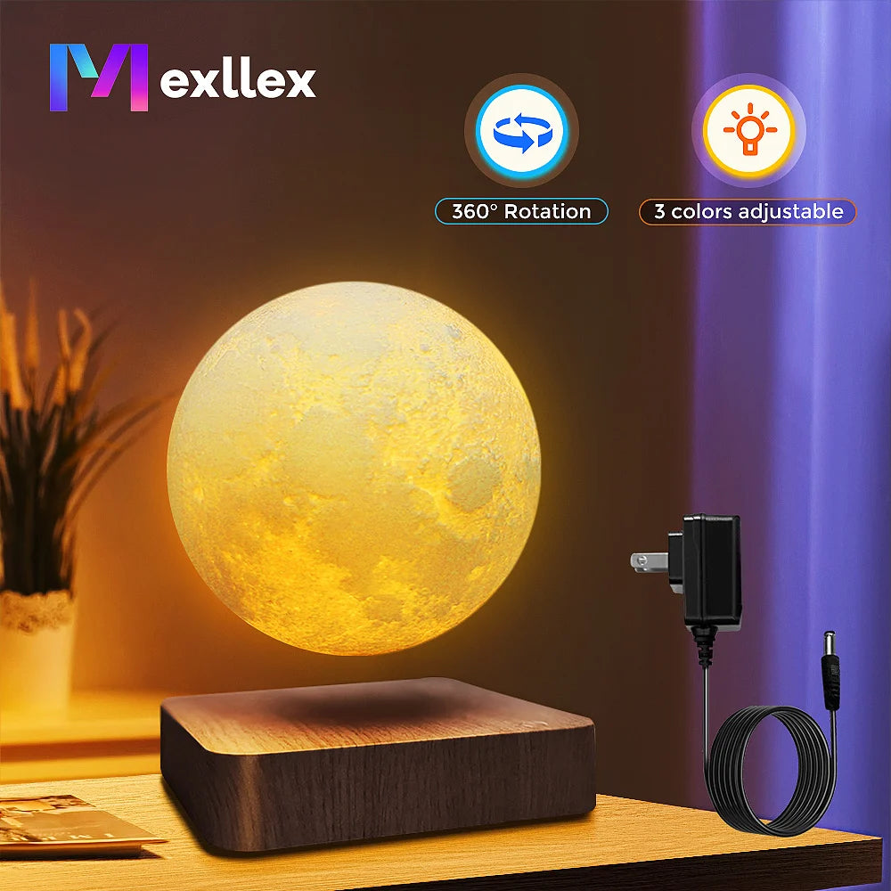 Magnetic Floating Moon Lamp with Wooden Base and LED Lights - Chic & Cheery Shopping