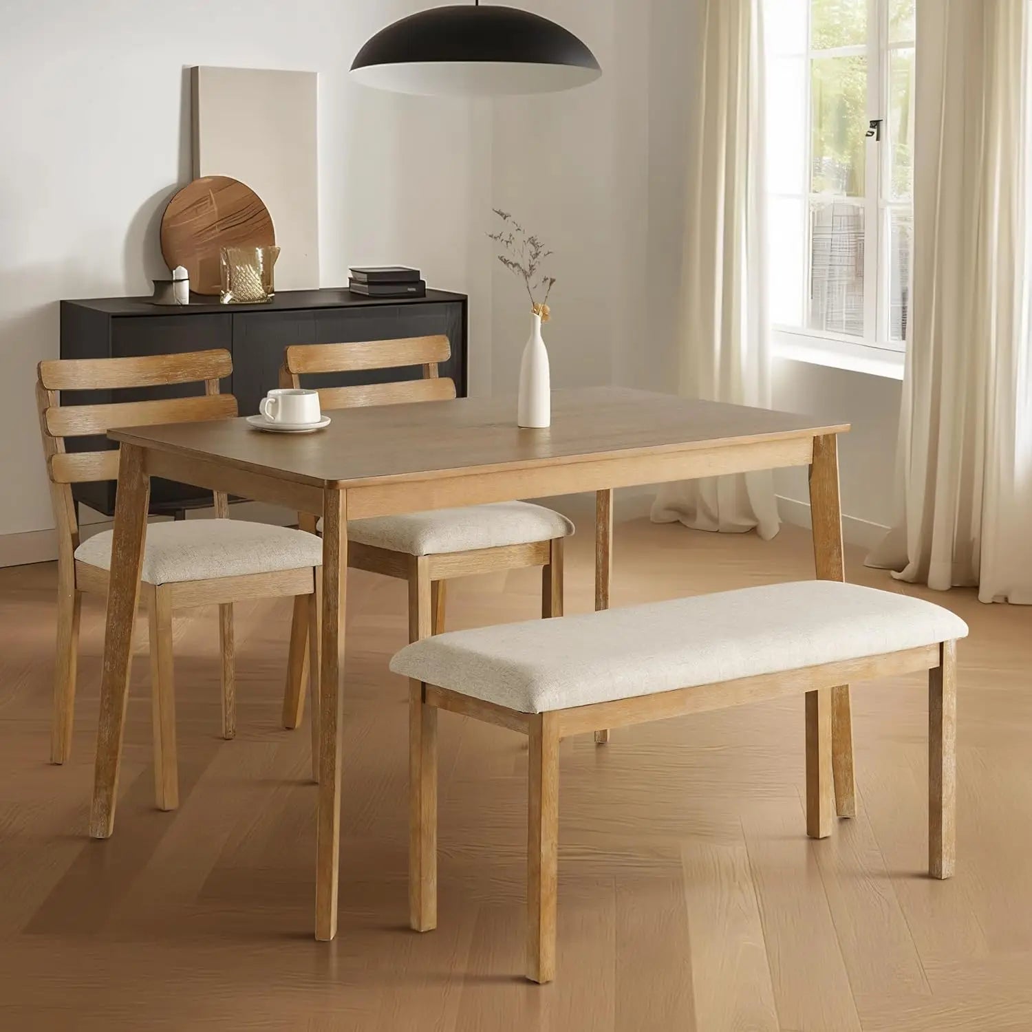 Farmhouse Dining Table Set for 4 with Solid Wood Chairs - Chic & Cheery Shopping