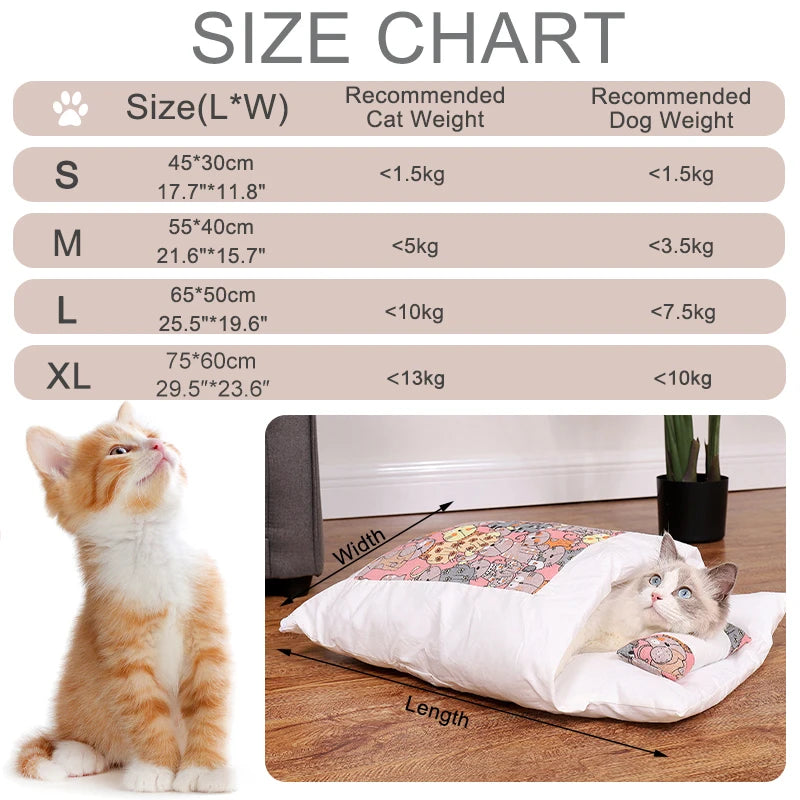 Japanese Cat Bed Winter Sleeping Bag Cave Cushion Nest - Chic & Cheery Shopping
