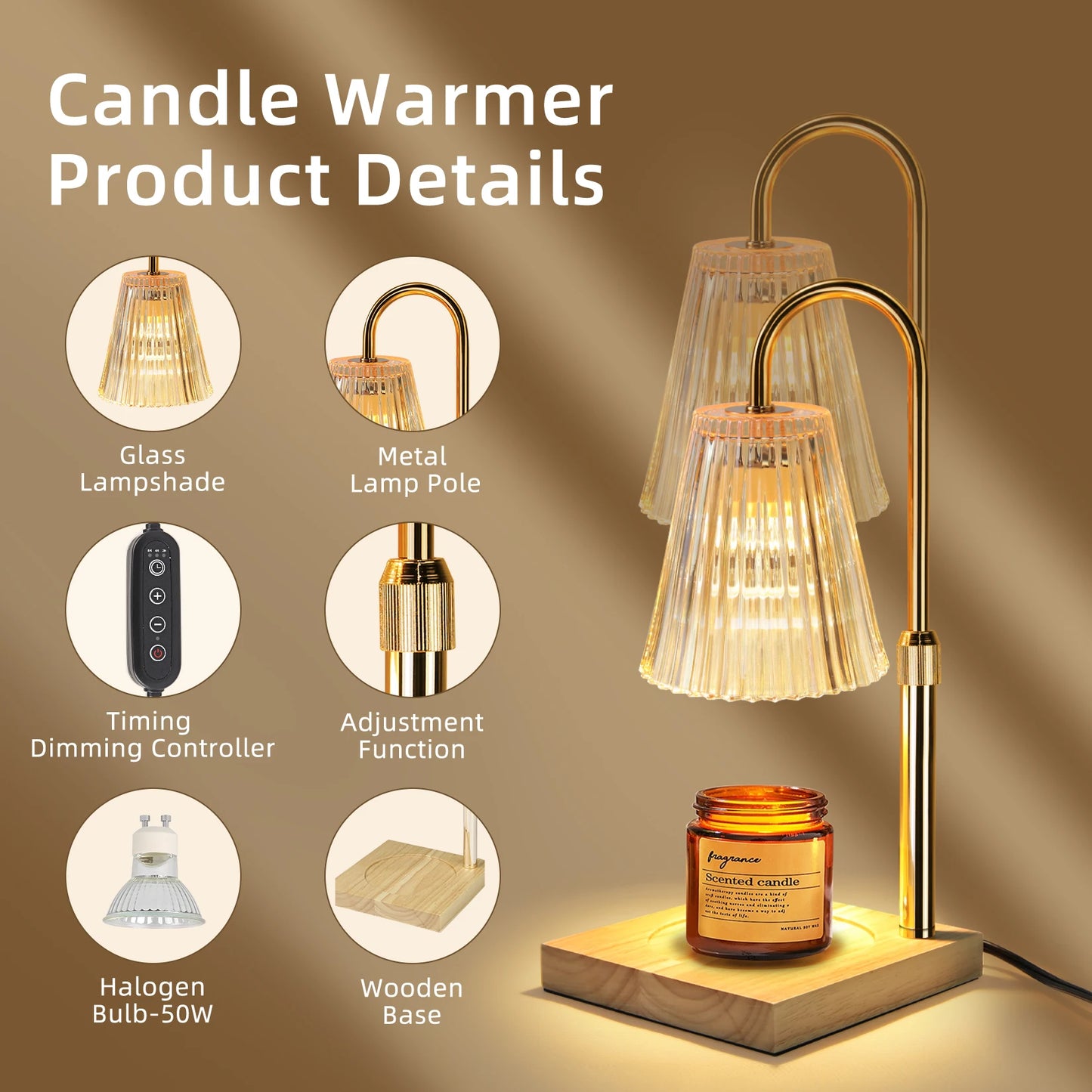 Adjustable Height Candle Heating Lamp with Timer and Dimmable Light - Chic & Cheery Shopping