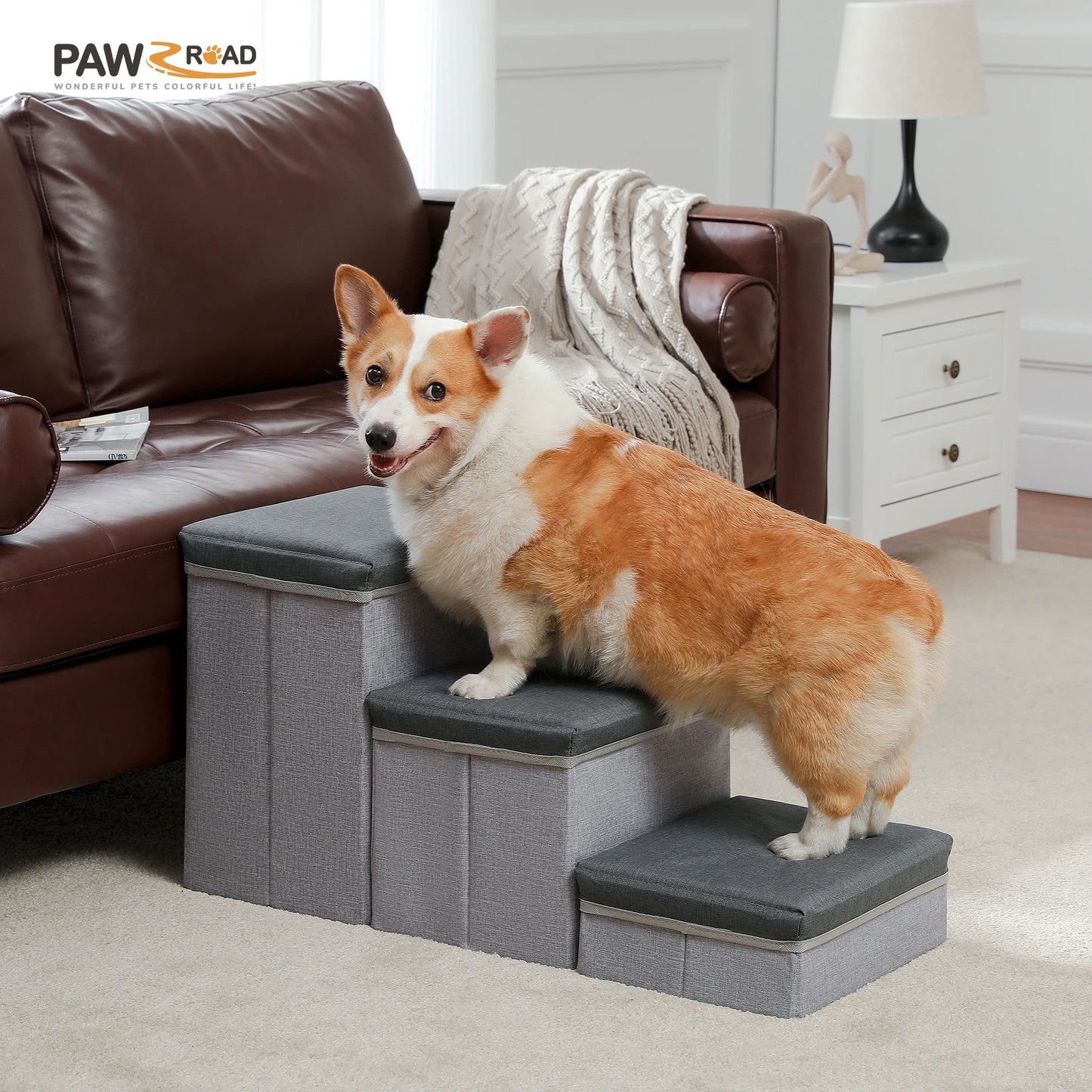 Foldable 3-Tier Dog Stairs with Storage for Small Pets - Chic & Cheery Shopping