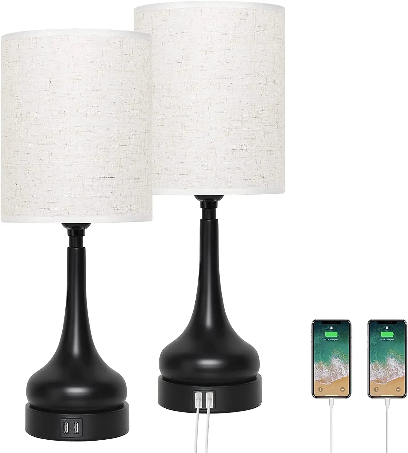 Touch Control Bedside Lamp Set with USB Charging Ports - Chic & Cheery Shopping