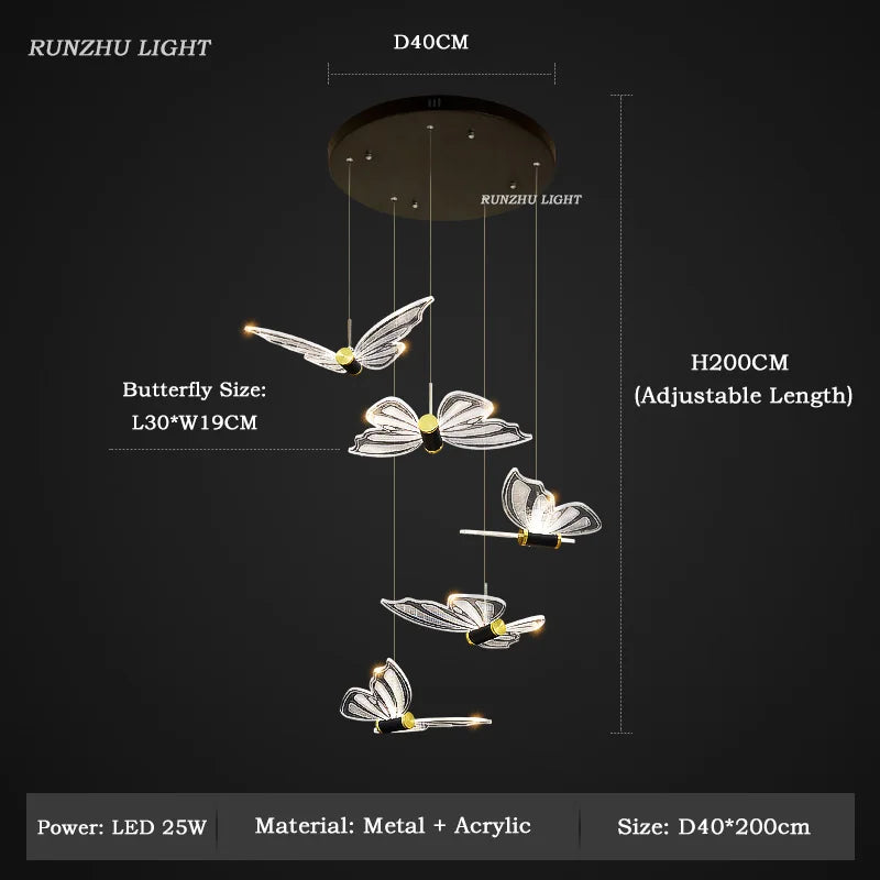 Butterfly Chandelier Bedroom Lamp Creative LED Pendant Light - Chic & Cheery Shopping