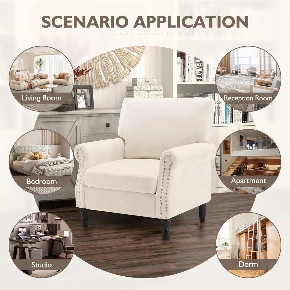 Beige High Back Upholstered Accent Chair for Home Office - Chic & Cheery Shopping