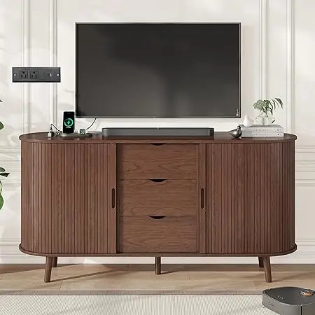 59 Inch Mid Century Modern TV Stand with Charging Station - Chic & Cheery Shopping