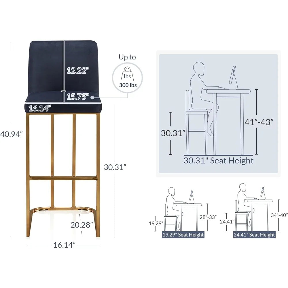 30 Inch Velvet Barstools Set of 2 with Gold Metal Frame - Chic & Cheery Shopping