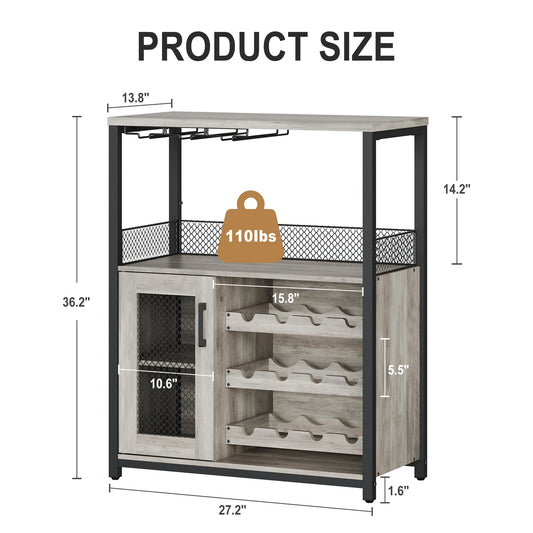 Industrial Wine Bar Cabinet with LED Lights and Storage - Chic & Cheery Shopping
