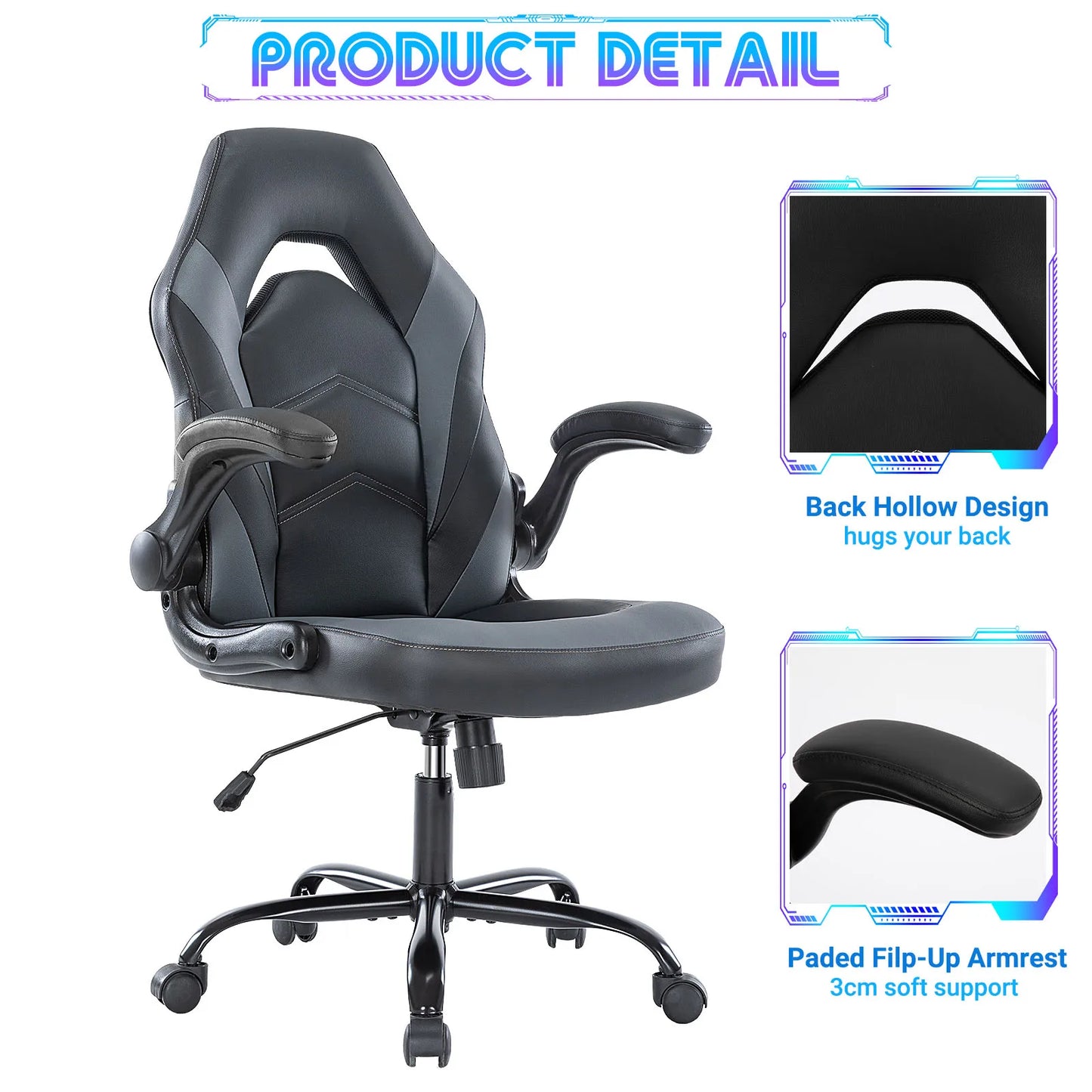 JHK Adjustable Ergonomic PU Leather Gaming Desk Chair - Chic & Cheery Shopping