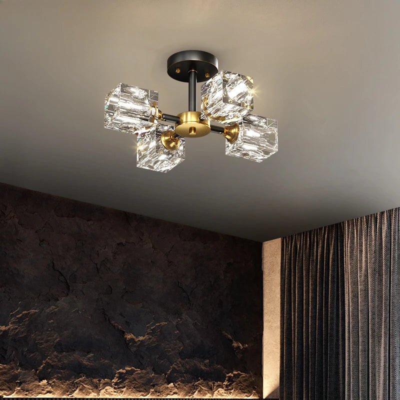 Gold Modern Crystal Chandelier Semi Flush Mount Light Fixture - Chic & Cheery Shopping
