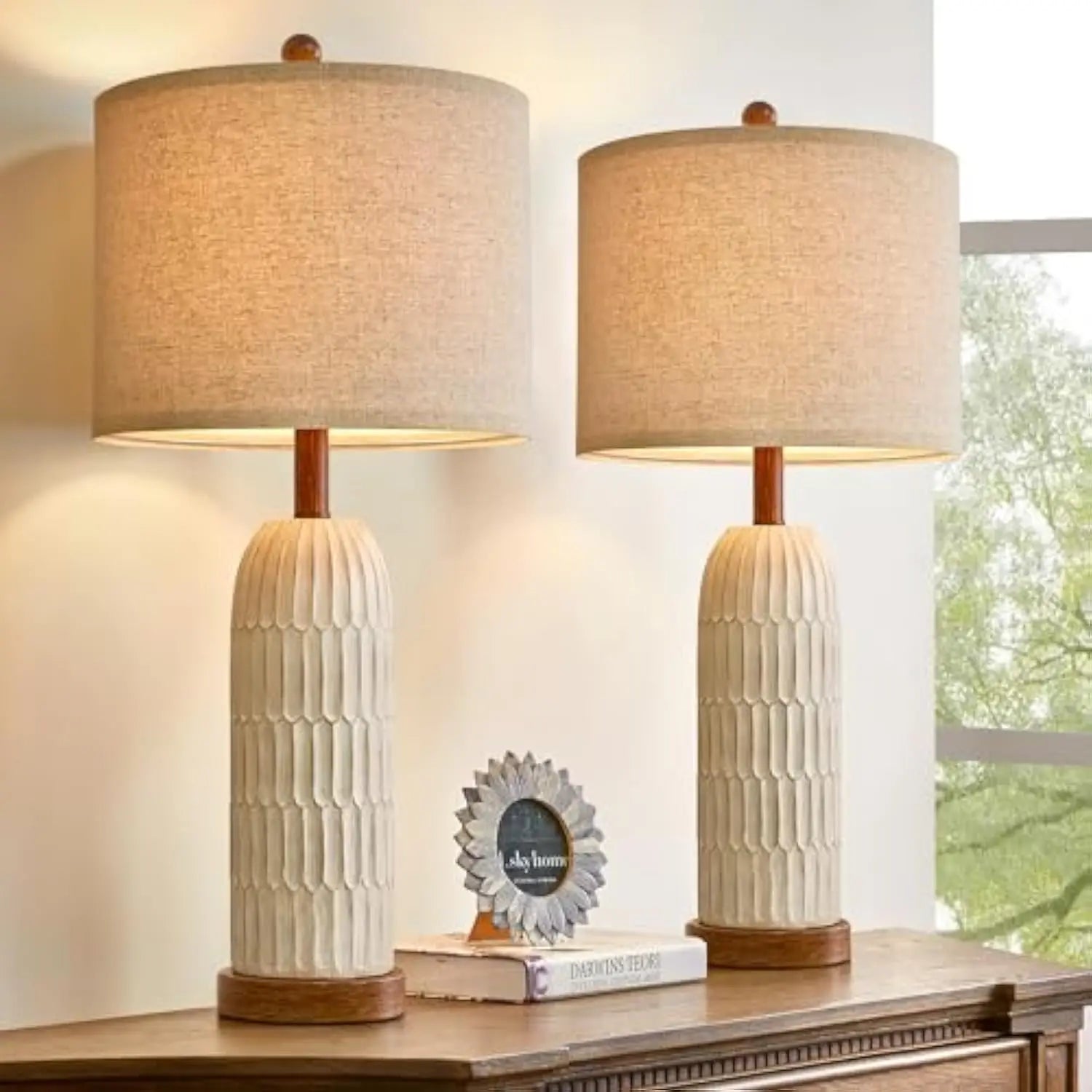 Modern Farmhouse Table Lamp Set of 2 with USB Ports - Chic & Cheery Shopping