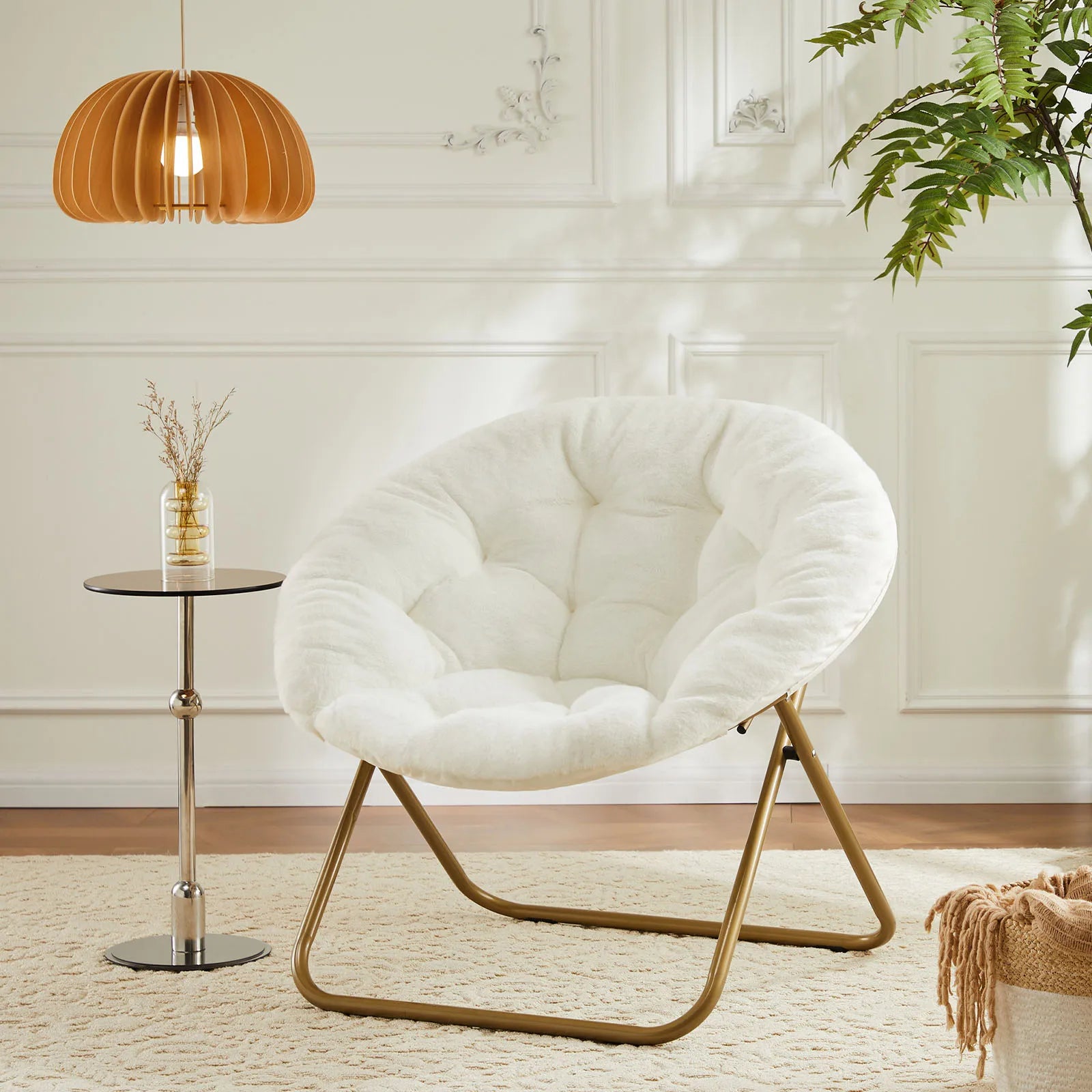 Cozy Faux Fur Saucer Chair with Metal Frame for Living Room - Chic & Cheery Shopping