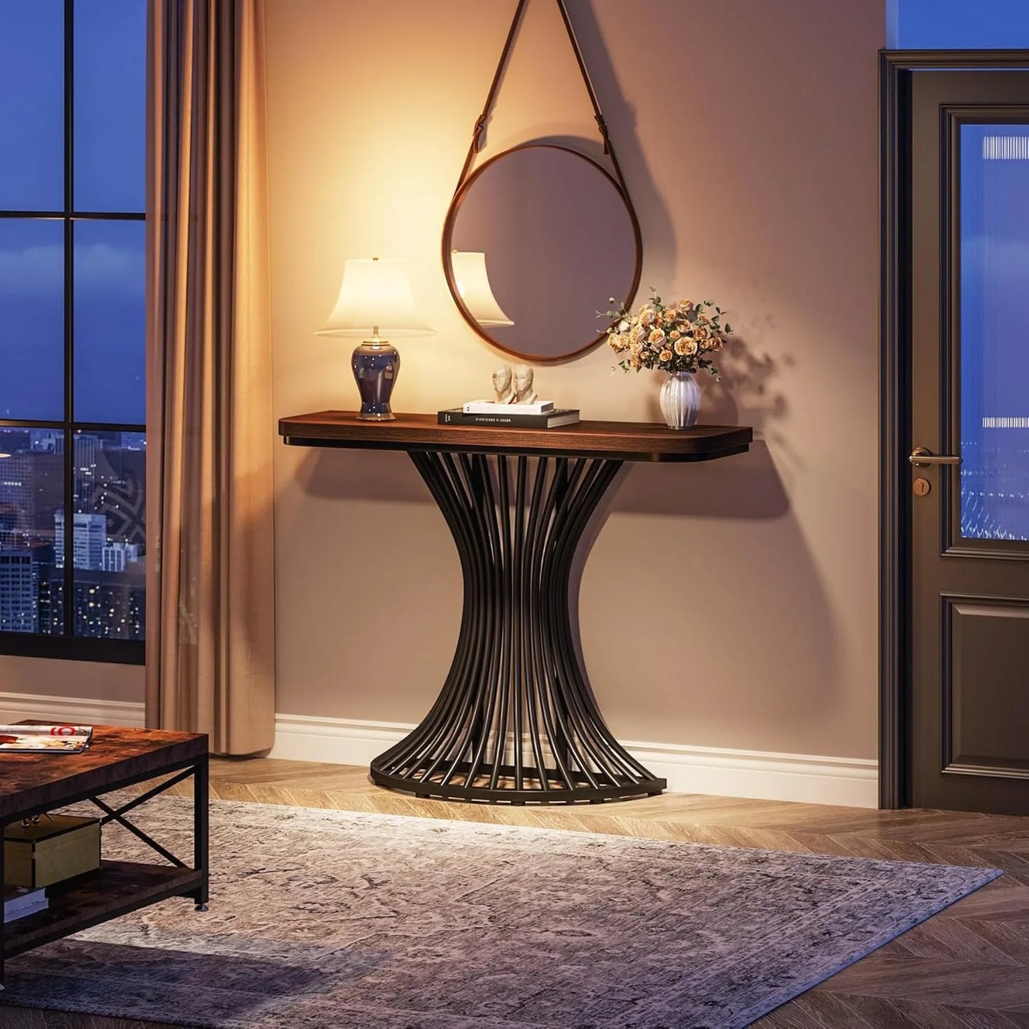 Industrial 39 Inch Console Table with Geometric Metal Base - Chic & Cheery Shopping