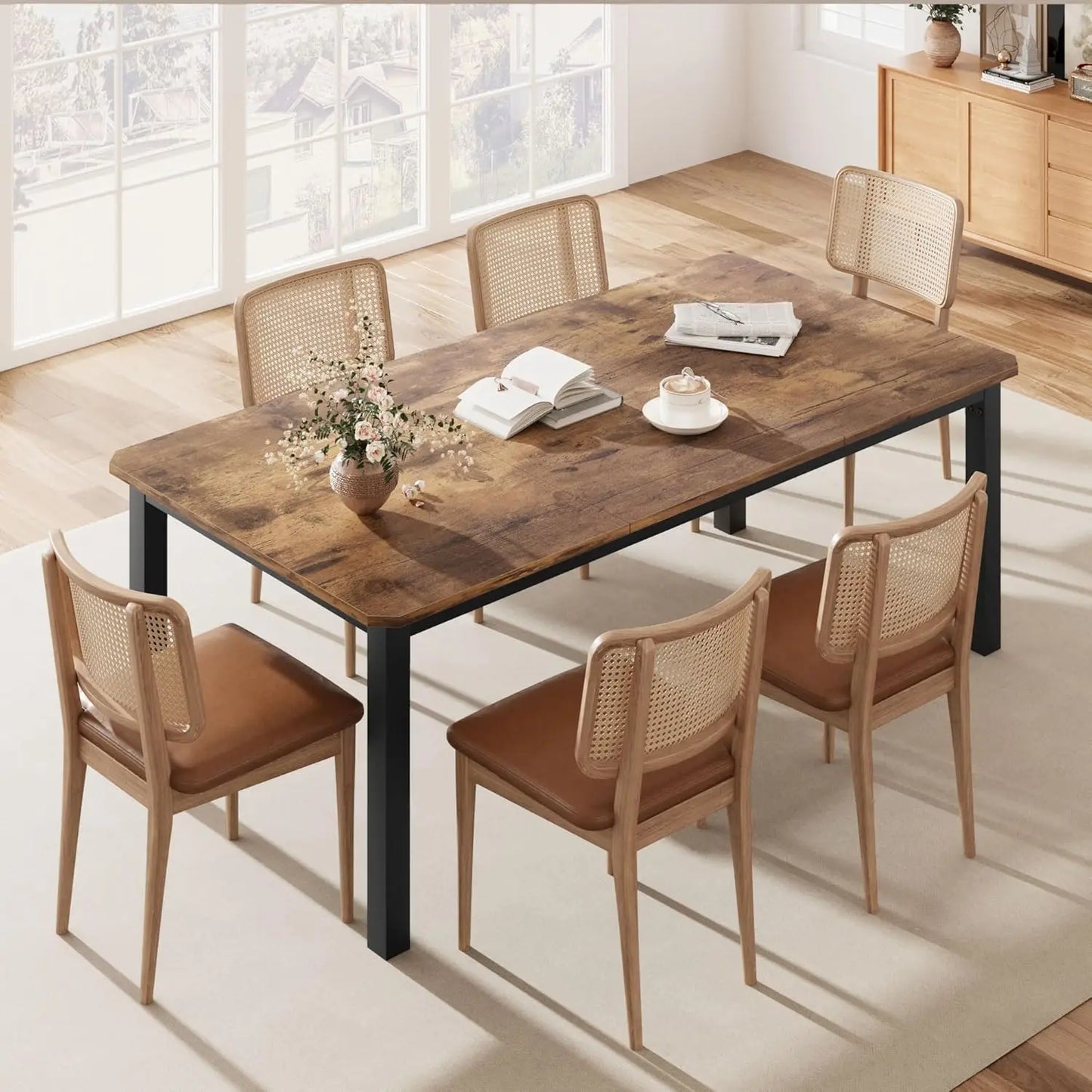 Industrial Wooden Dining Table for 6 to 8 People - Chic & Cheery Shopping
