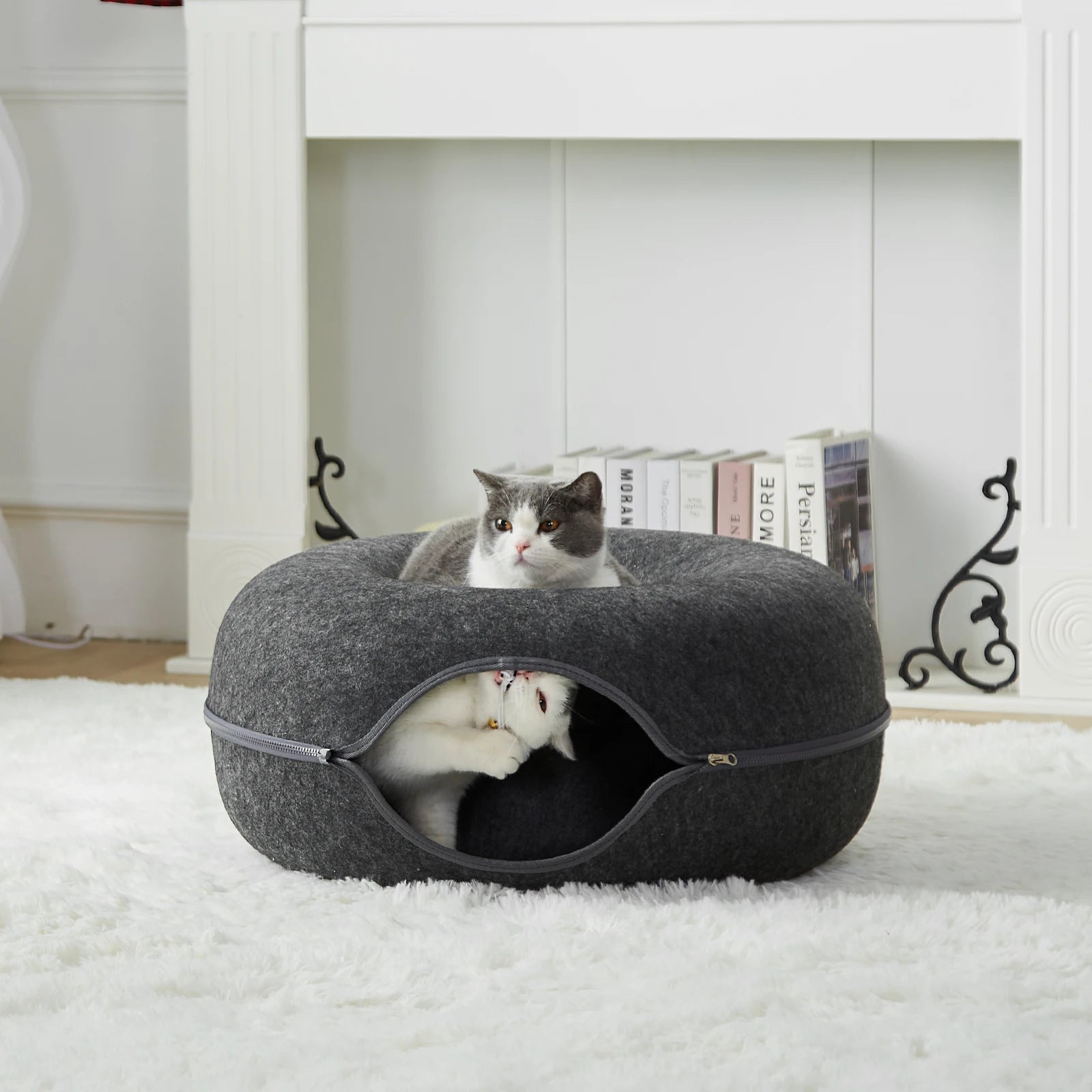 Large 24 Inch Donut Cat Bed with Detachable Wool Tunnel - Chic & Cheery Shopping