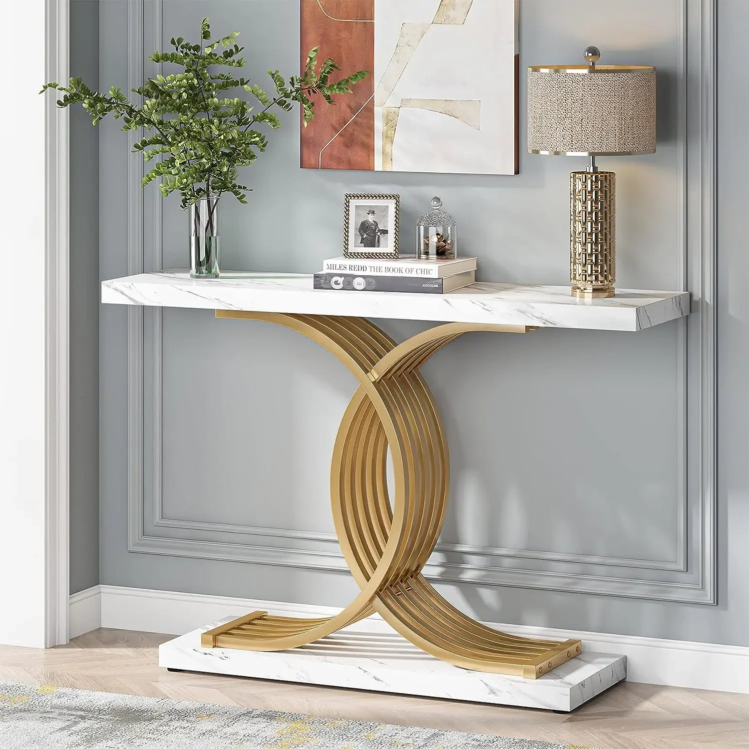 Tribesigns Modern Gold Entryway Table with Faux Marble Top - Chic & Cheery Shopping