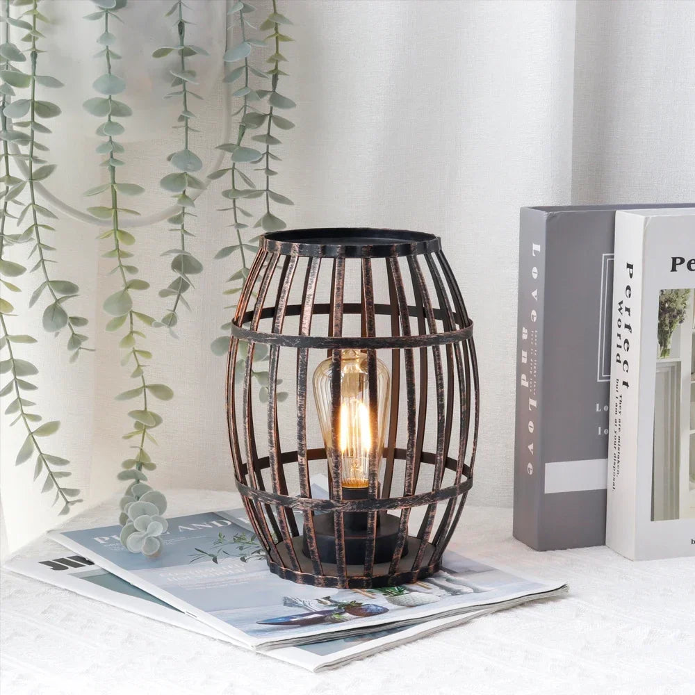 Decorative Cordless Metal Wine Barrel Lamp with Timer - Chic & Cheery Shopping