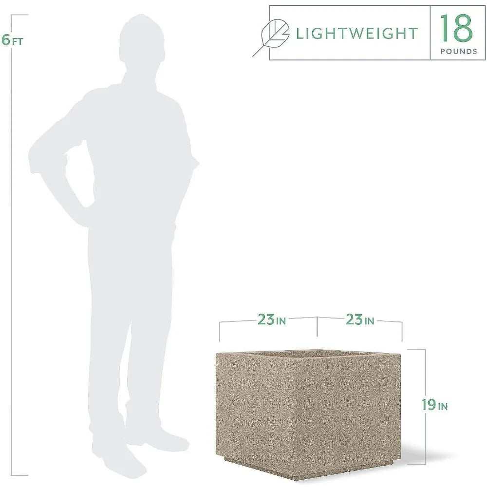 PolyStone Monterray Modern Square Planter 23 Inch Sandstone - Chic & Cheery Shopping