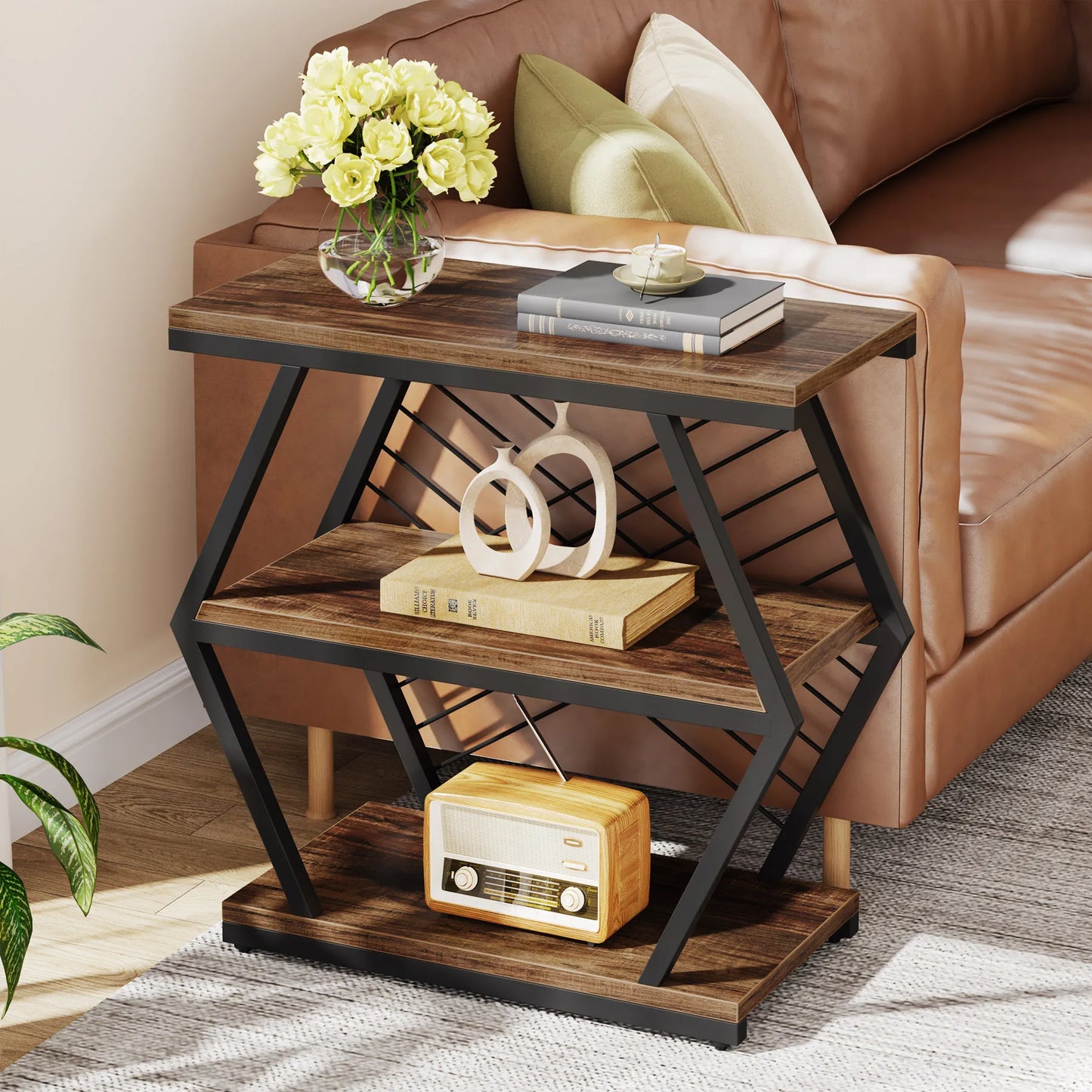 Tribesigns Industrial End Table with 3 Storage Shelves - Chic & Cheery Shopping