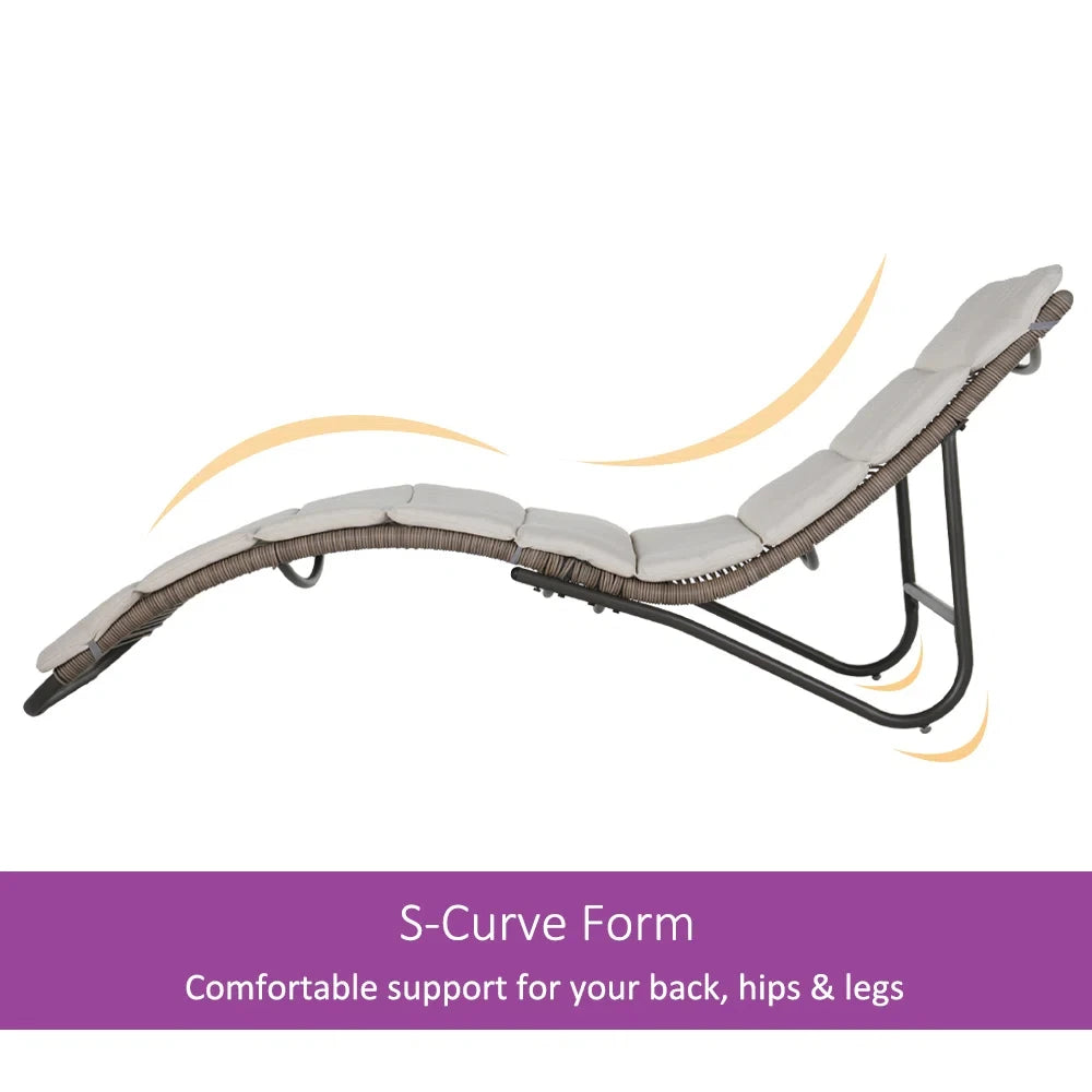 Outdoor Chaise Lounge Sunbathing Chair with Wicker Cushion - Chic & Cheery Shopping