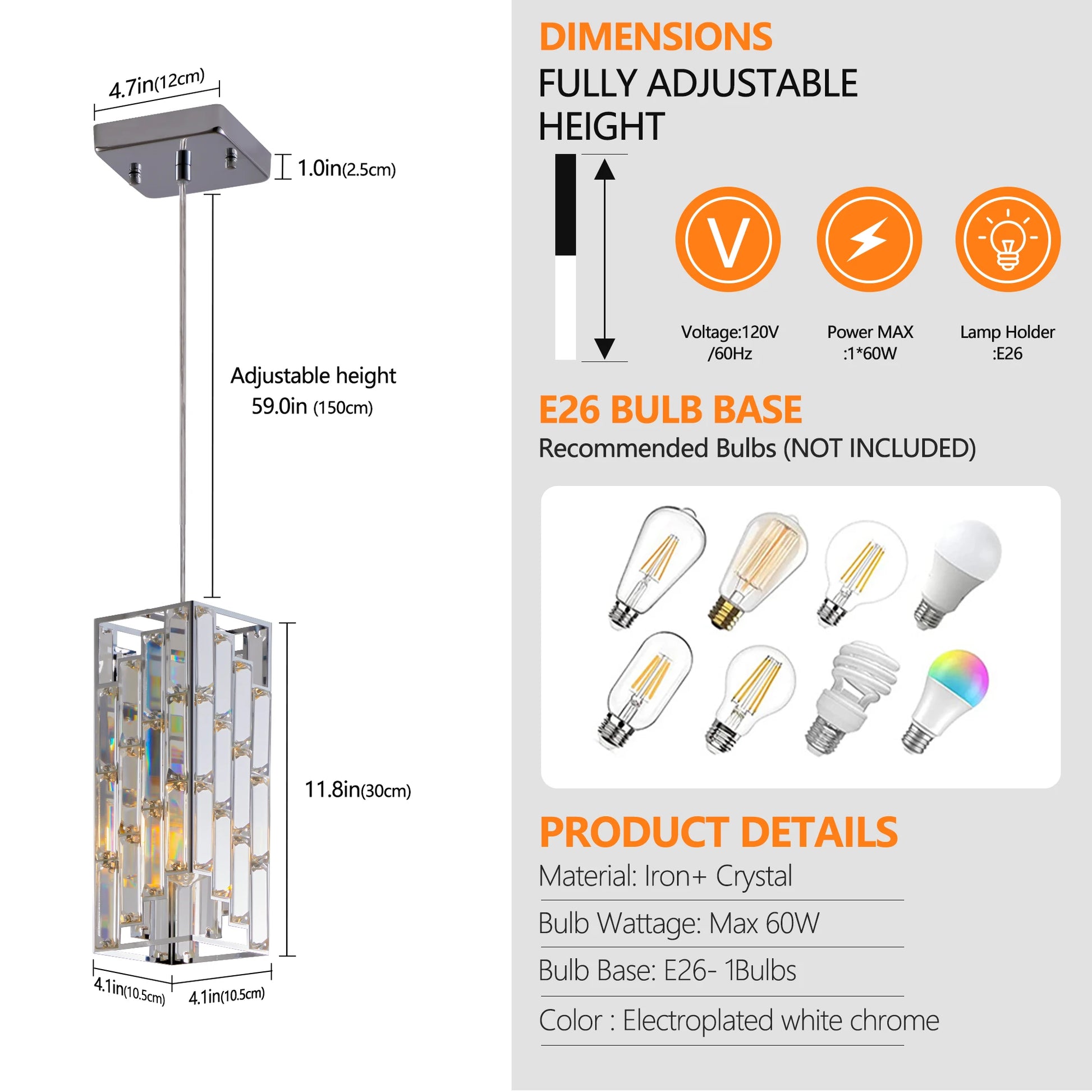 Modern Crystal Pendant Light 3 Pack Adjustable Ceiling Lamp - Chic & Cheery Shopping