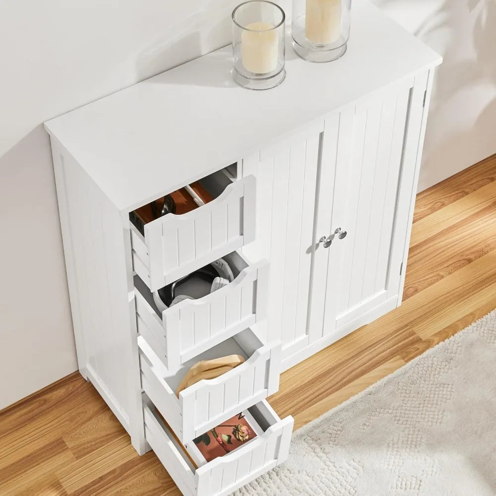 Wooden Bathroom Floor Cabinet with 4 Drawers and Double Doors - Chic & Cheery Shopping