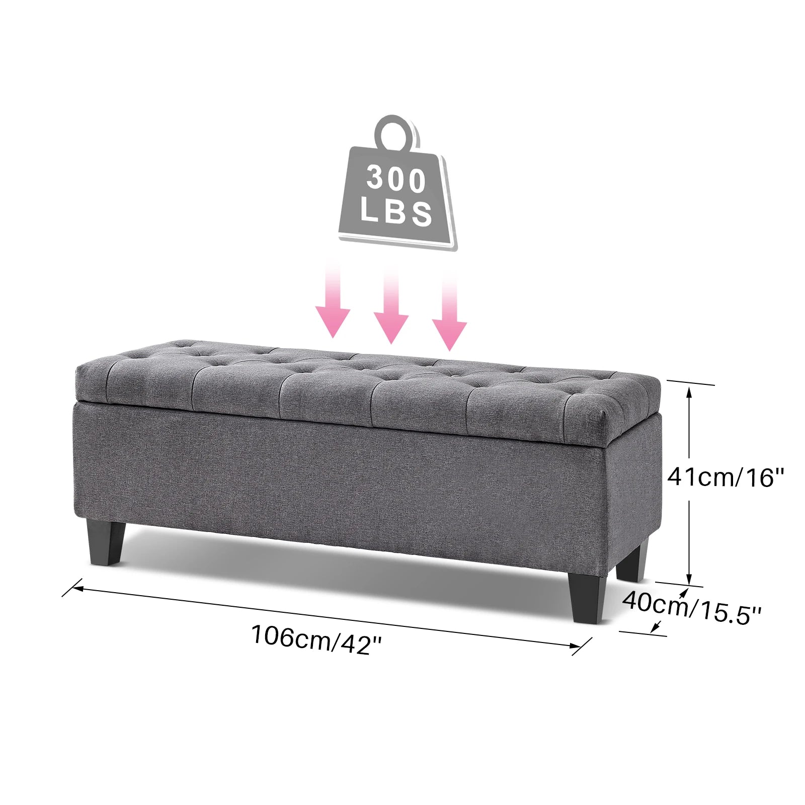 Redlife 42 Inch Tufted Storage Ottoman Bench for Home - Chic & Cheery Shopping