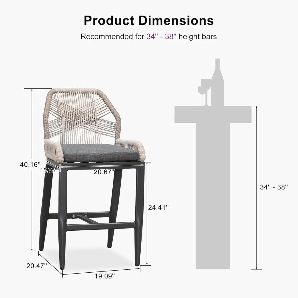 Patio Bar Stool Set of 2 Modern Rattan Chairs for Outdoors - Chic & Cheery Shopping