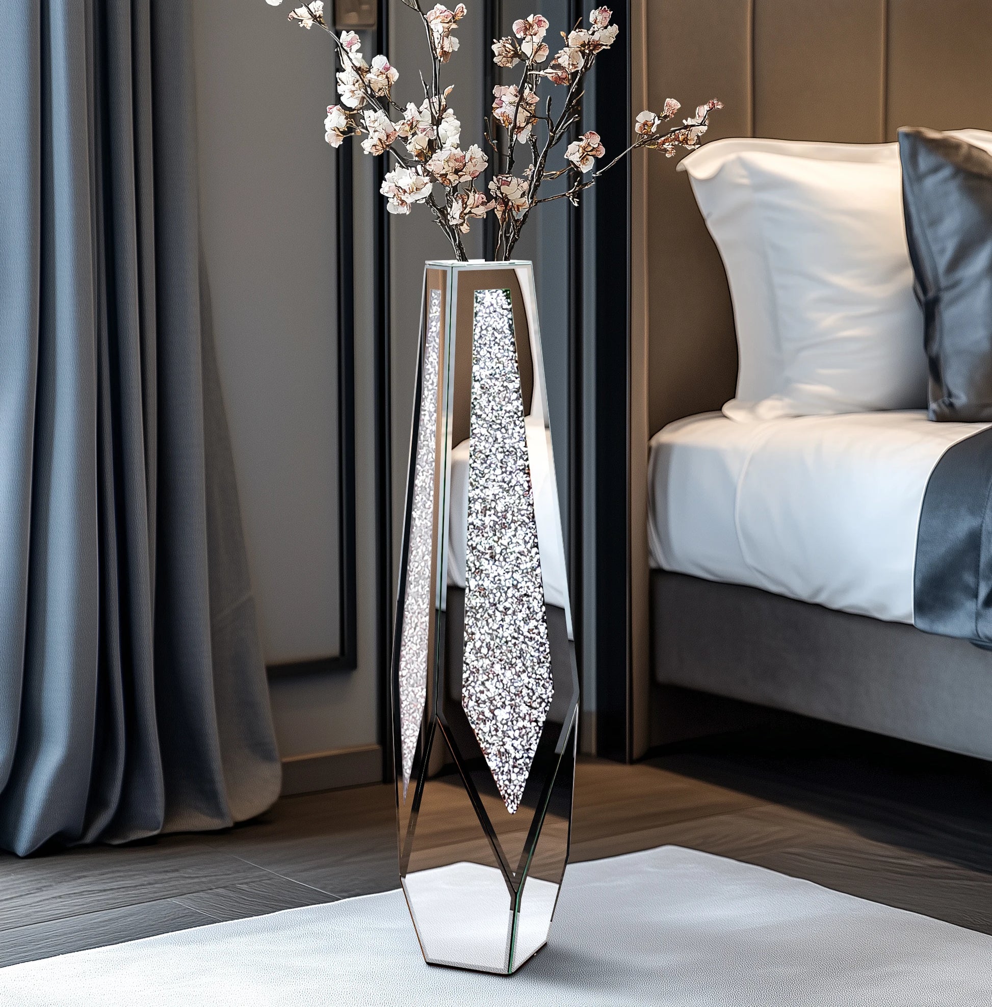 Tall Crushed Diamond Floor Vase for Modern Home Decor - Chic & Cheery Shopping