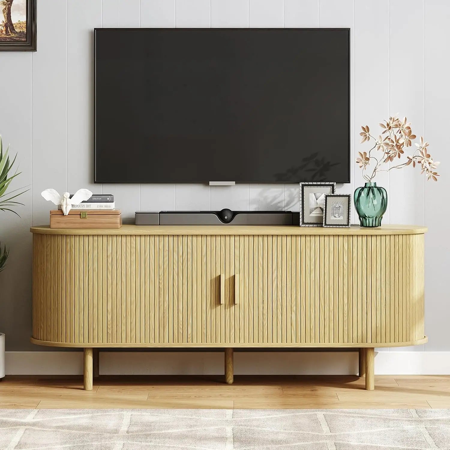 Elegant 55 Inch TV Stand with Power Outlet and Storage - Chic & Cheery Shopping