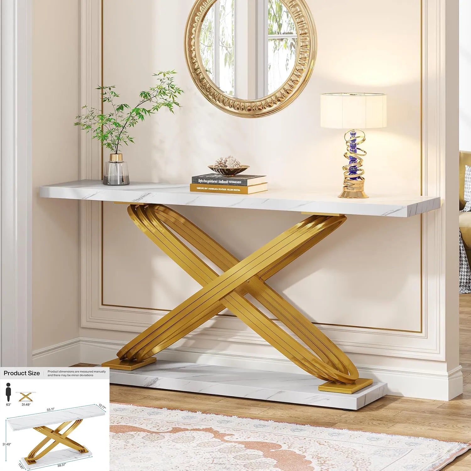 Modern 59 Inch Gold Console Table for Entryway and Living Room - Chic & Cheery Shopping