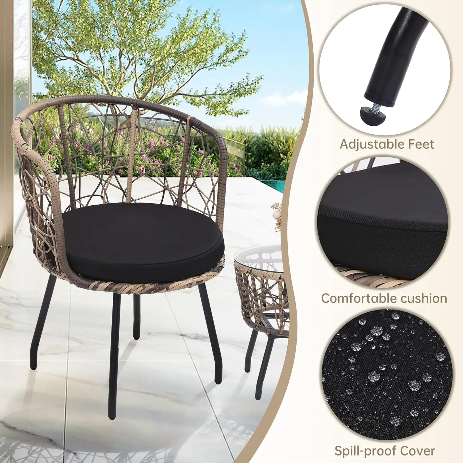 Boho 3 Piece Wicker Bistro Set for Modern Outdoor Spaces - Chic & Cheery Shopping