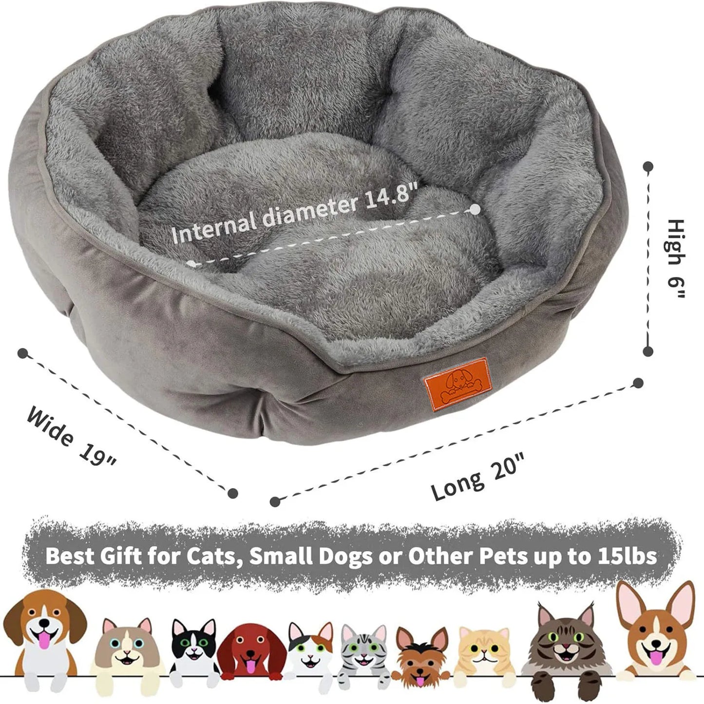 Soft Washable Pet Bed for Small and Large Pets Grey 50 cm - Chic & Cheery Shopping