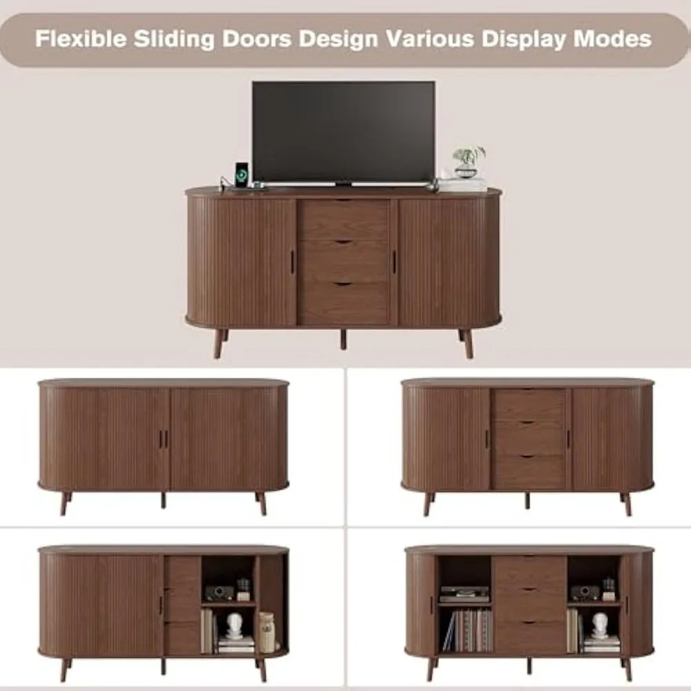 59 Inch Mid Century Modern TV Stand with Charging Station - Chic & Cheery Shopping