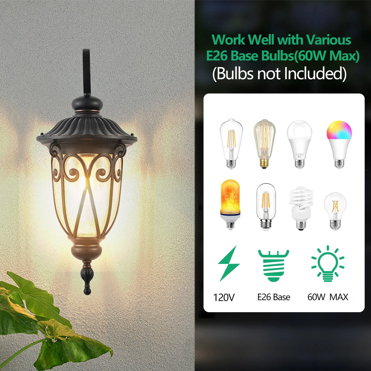 Classic Black Outdoor Wall Lantern with Bubble Glass - Chic & Cheery Shopping